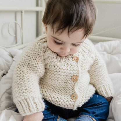 Natural Garter Stitch Cardigan Sweater: 0-6 months