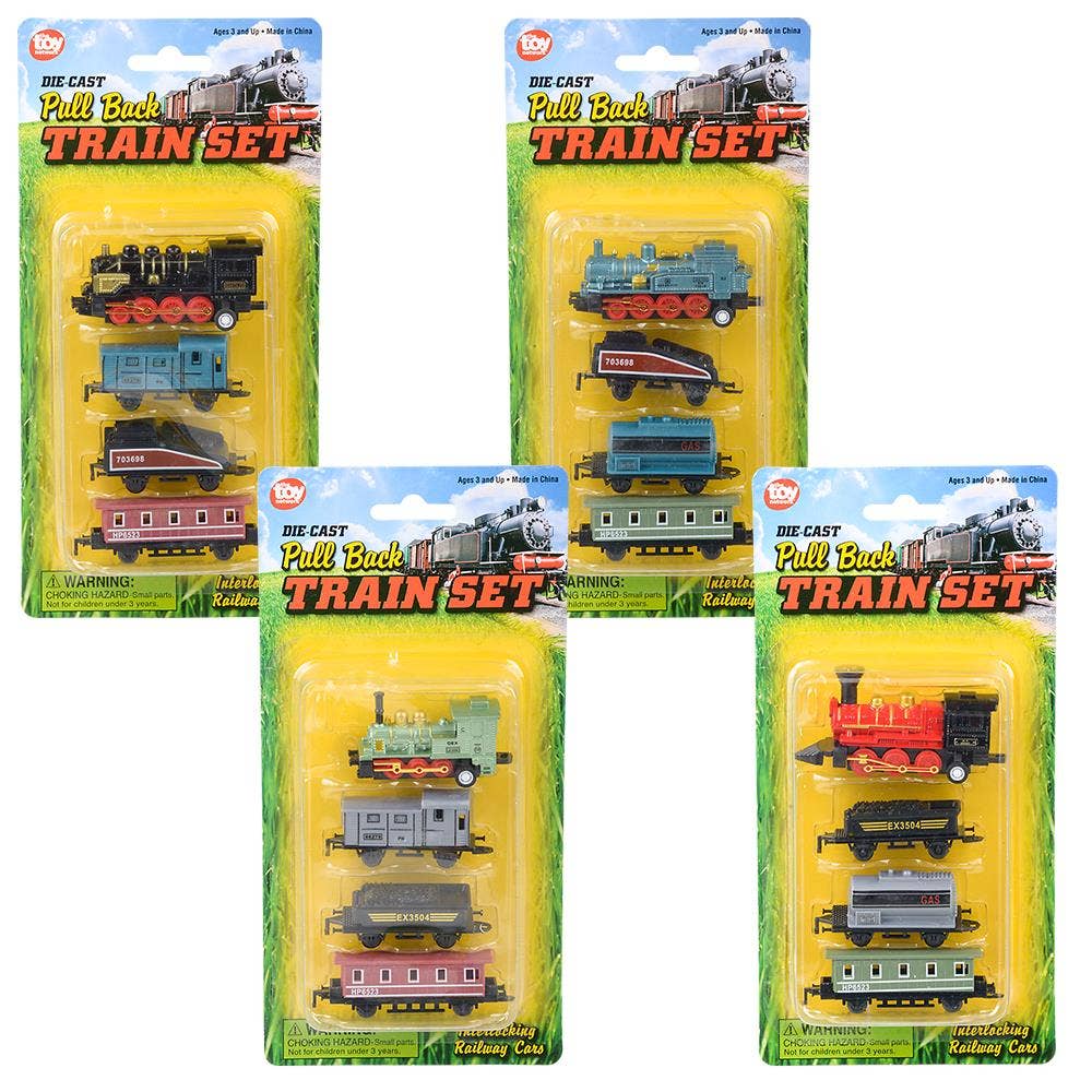 2" Diecast Pull Back Mini Locomotive Train Set