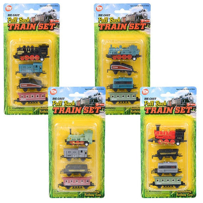 2" Diecast Pull Back Mini Locomotive Train Set