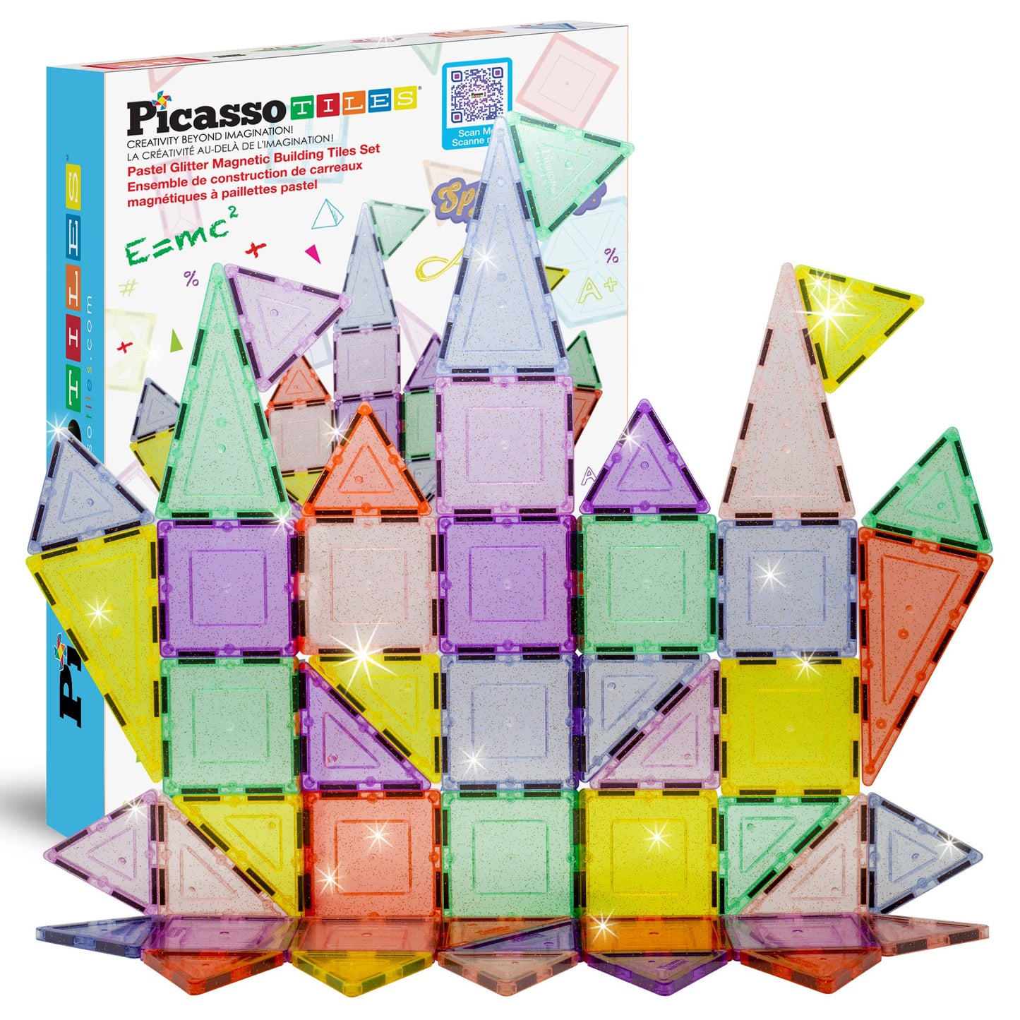 PicassoTiles 48pc Glitter Magnetic Tile Building Set