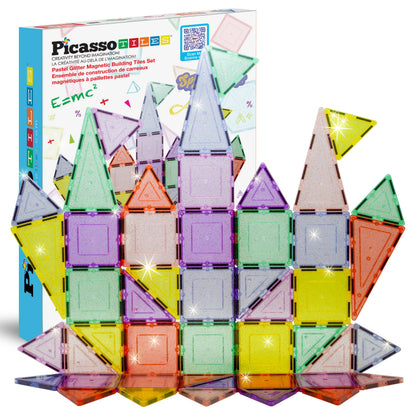 PicassoTiles 48pc Glitter Magnetic Tile Building Set