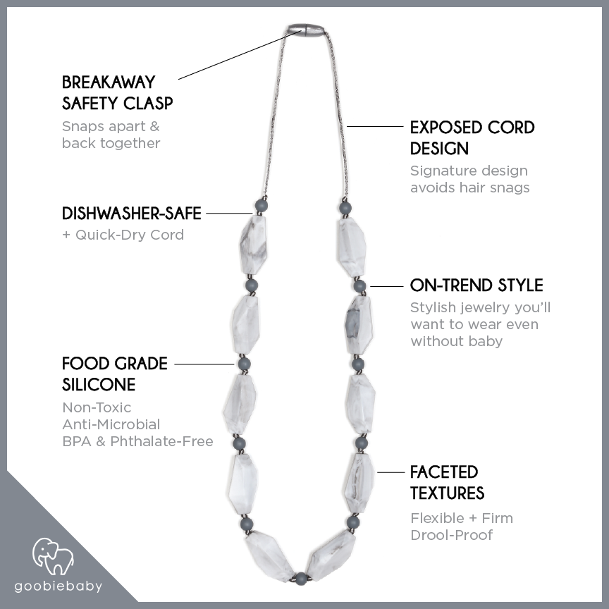 Naomi Teething Necklace - Marble/Gray