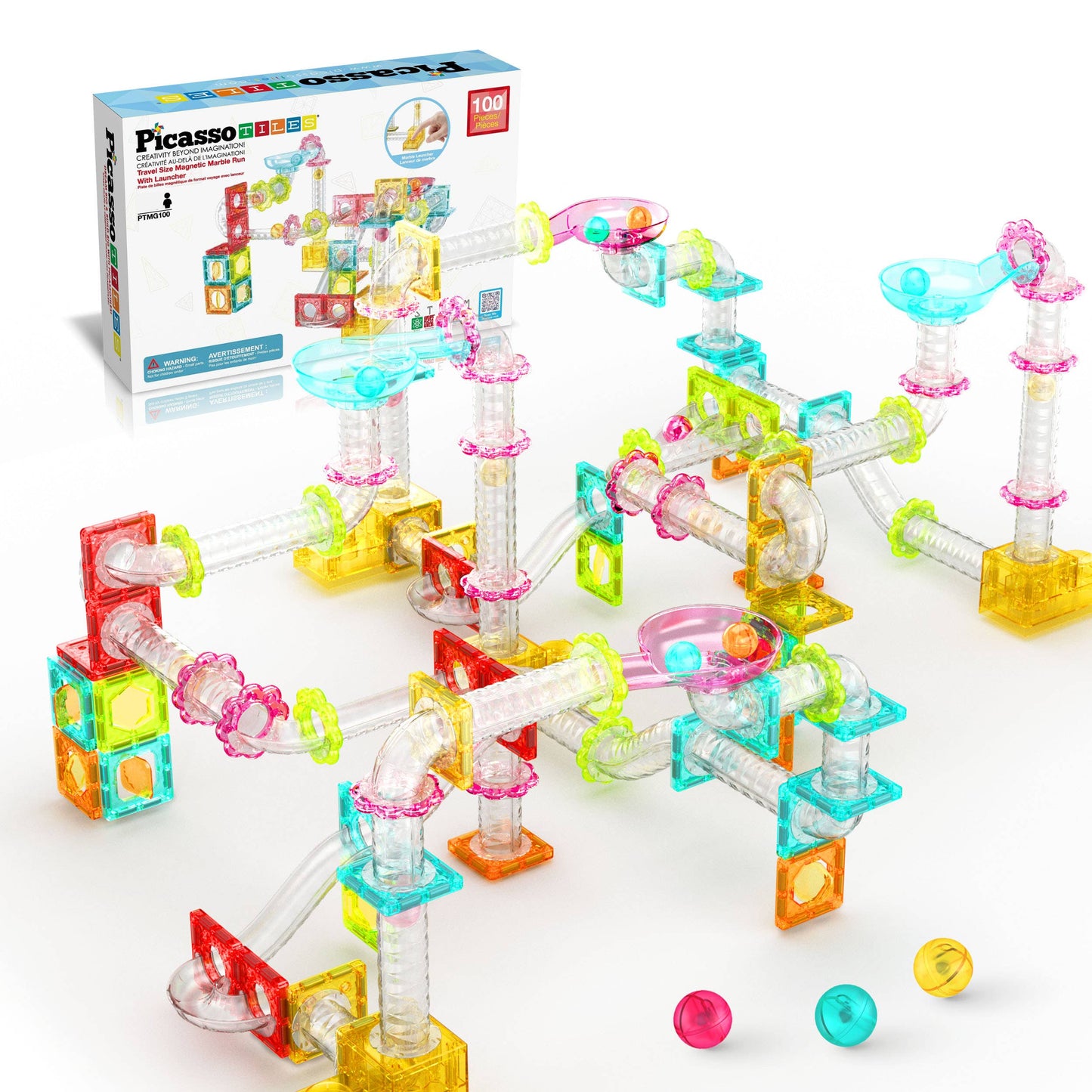 100 Piece Magnetic Marble Run Construction Toy Set PTMG100