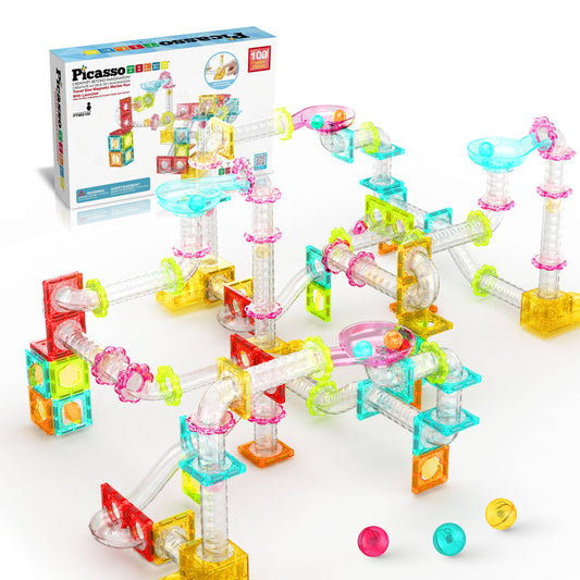 100 Piece Magnetic Marble Run Construction Toy Set PTMG100