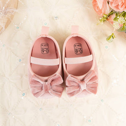 Front Bow Velvety Baby Shoes