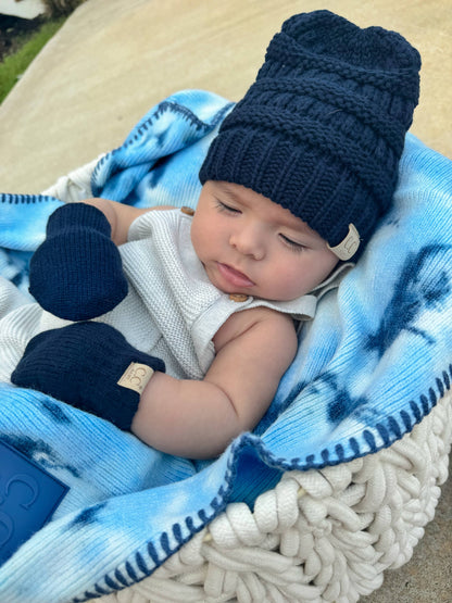 C.C BABY Solid Beanie with Mittens - Knit Hat  BabySet-Navy