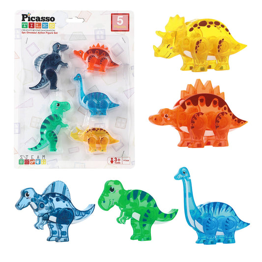 PicassoTiles 5pc Dinosaur Action Figure Toy Set - Kids