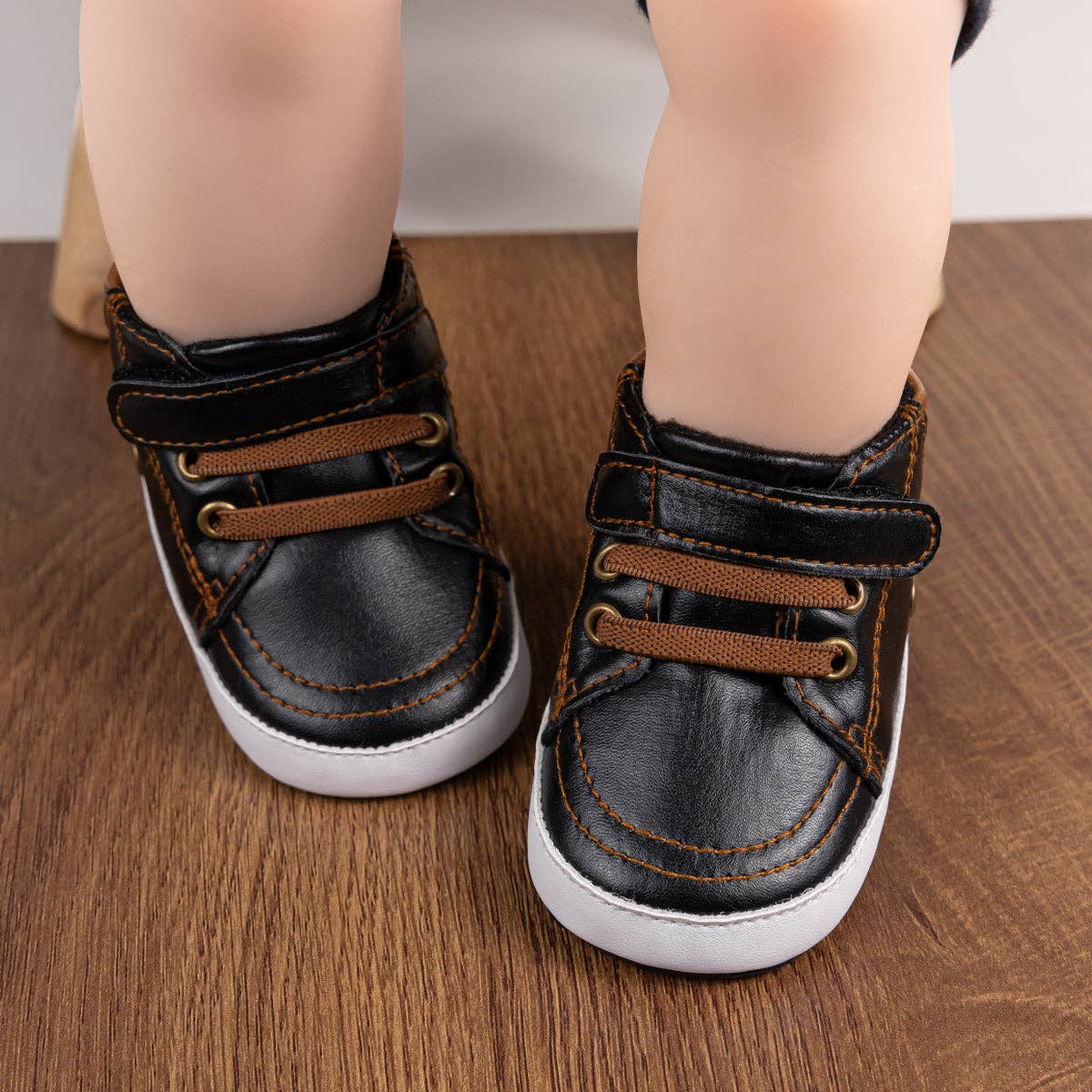 Black leather Shoes with Brown Accents