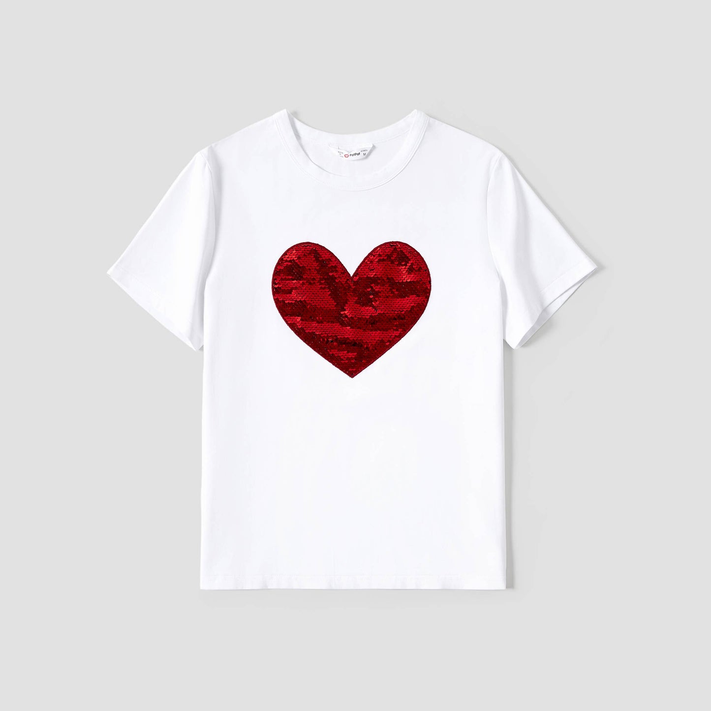 Valentine's Heart Pattern Sparkling Embellished T-shirt Tops