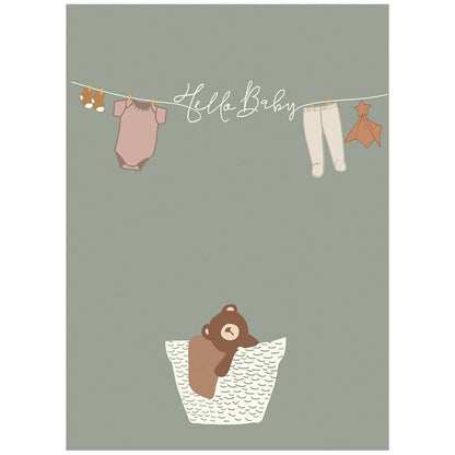Teddy Bear Basket - Baby Congratulations Card