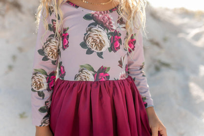 Kids Hi Lo Lilac Wine Floral Lace Tiered Fancy Dress