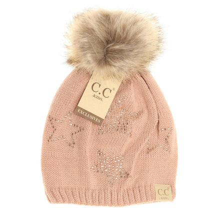Kids Rhinestone Star Fur Pom CC Beanie