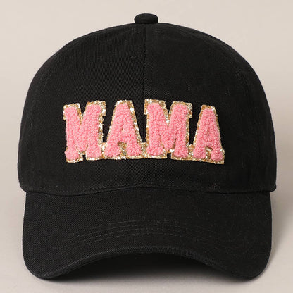 MAMA Chenille Letter Patch Cotton Baseball Cap: One Size / LIGHT BLUE