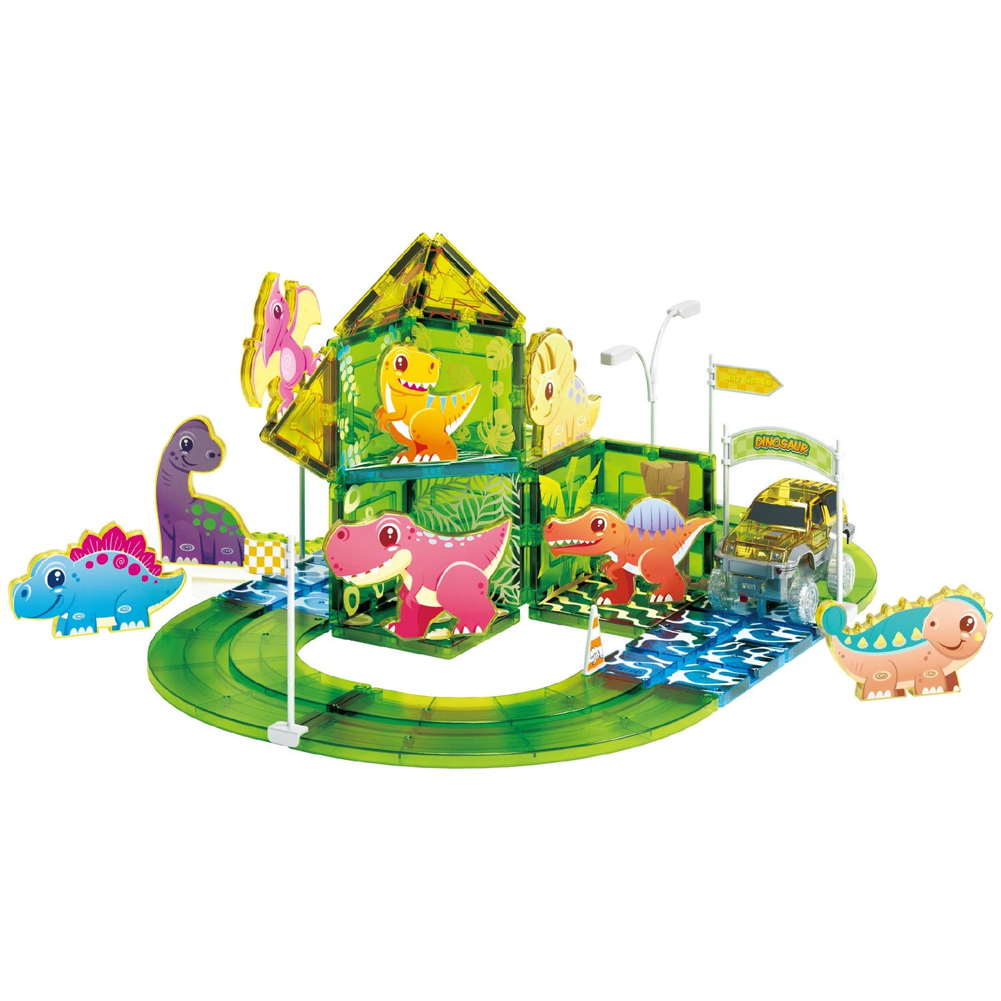 PicassoTiles 89pc Dinosaur Race Track Building Set