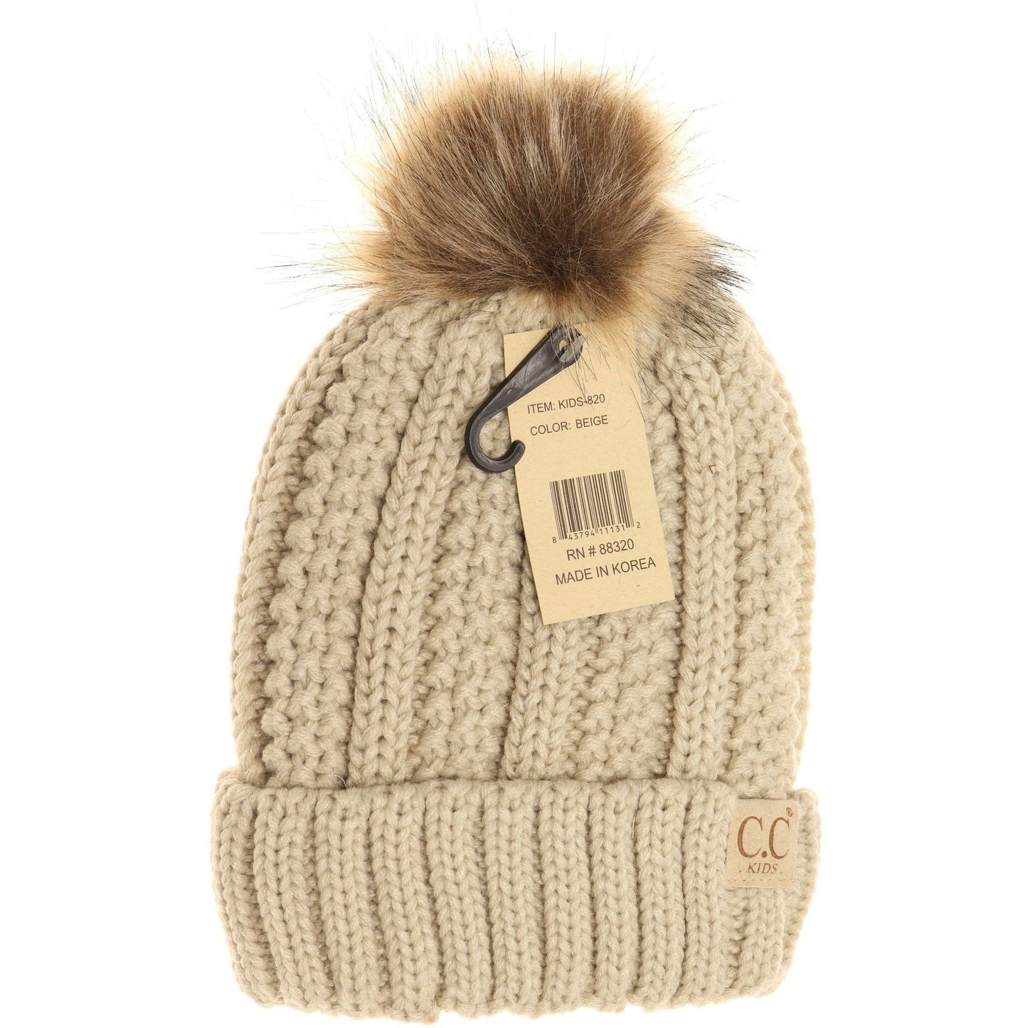 Kids Fuzzy Lined Fur Pom CC Beanie YJ820KIDS