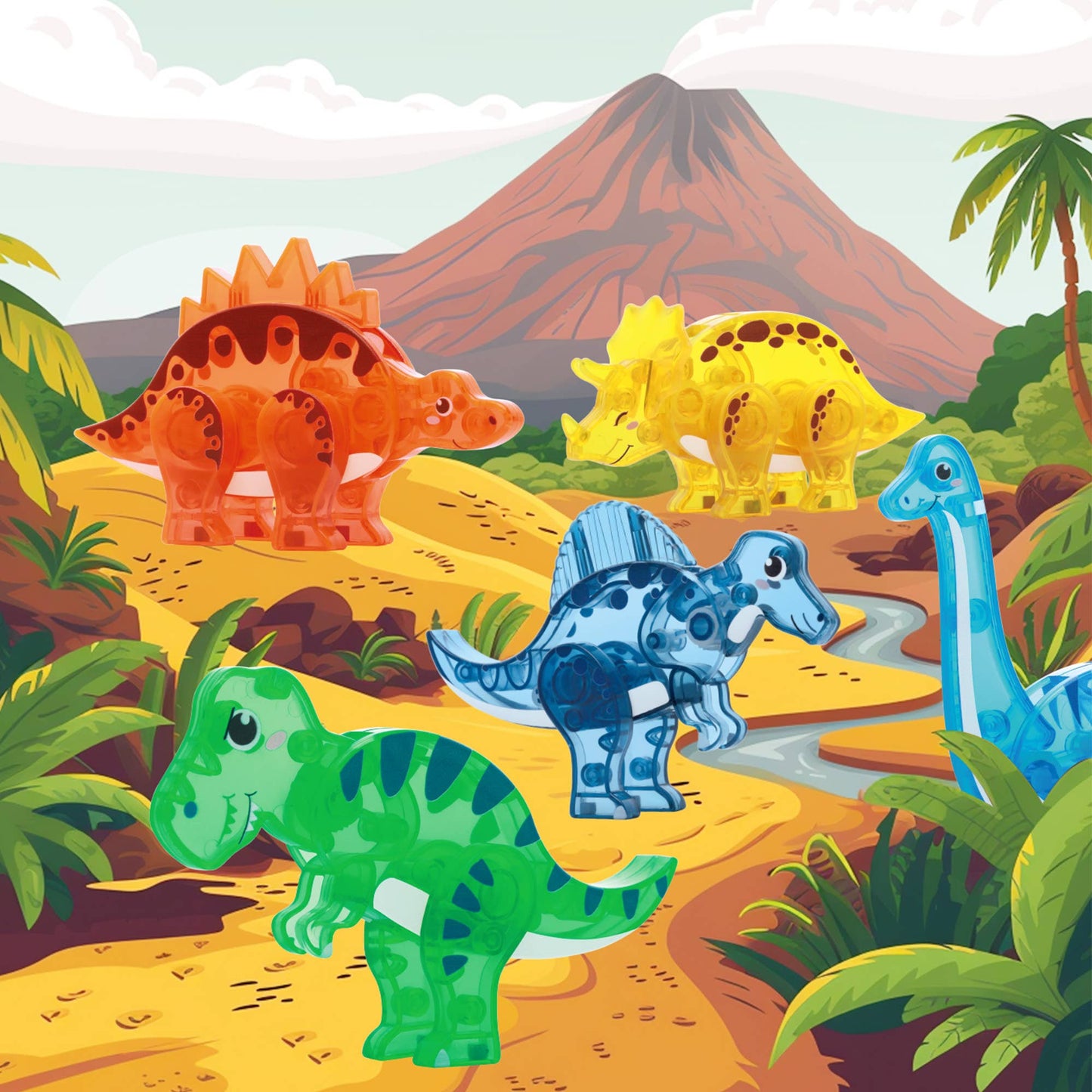 PicassoTiles 5pc Dinosaur Action Figure Toy Set - Kids