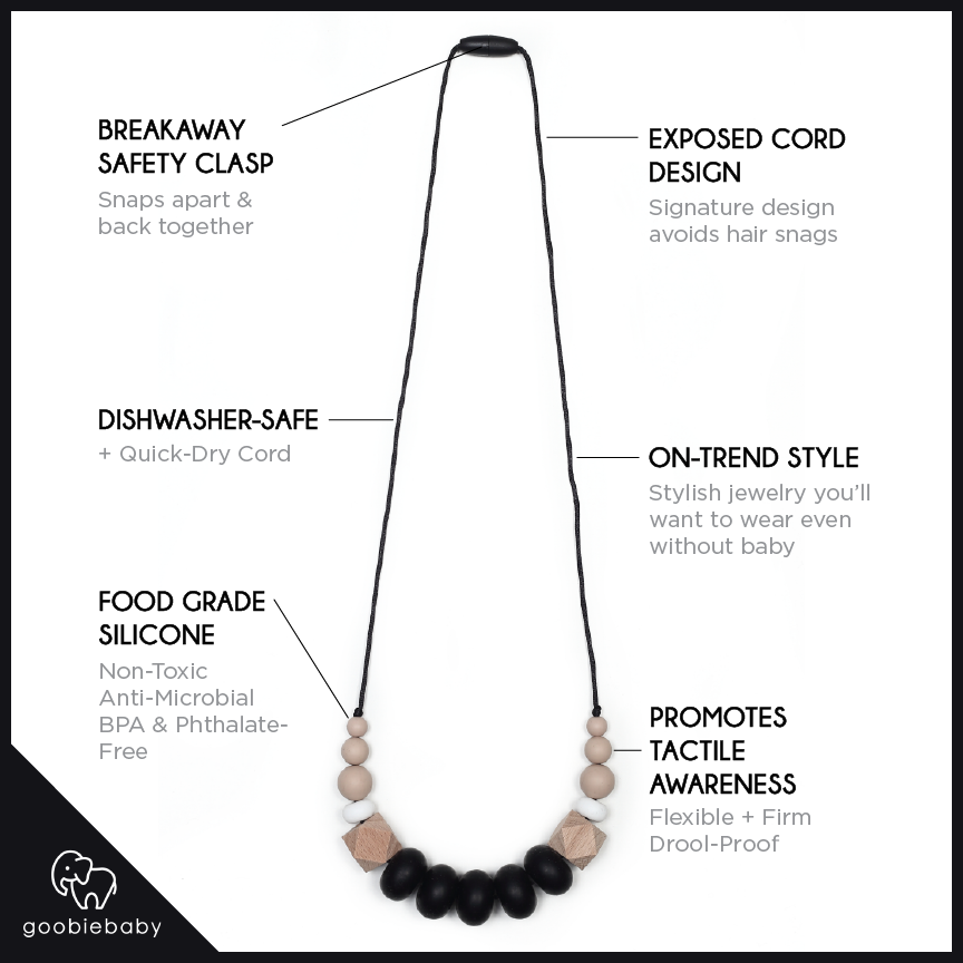 Harper Teething Necklace - Black/Oatmeal