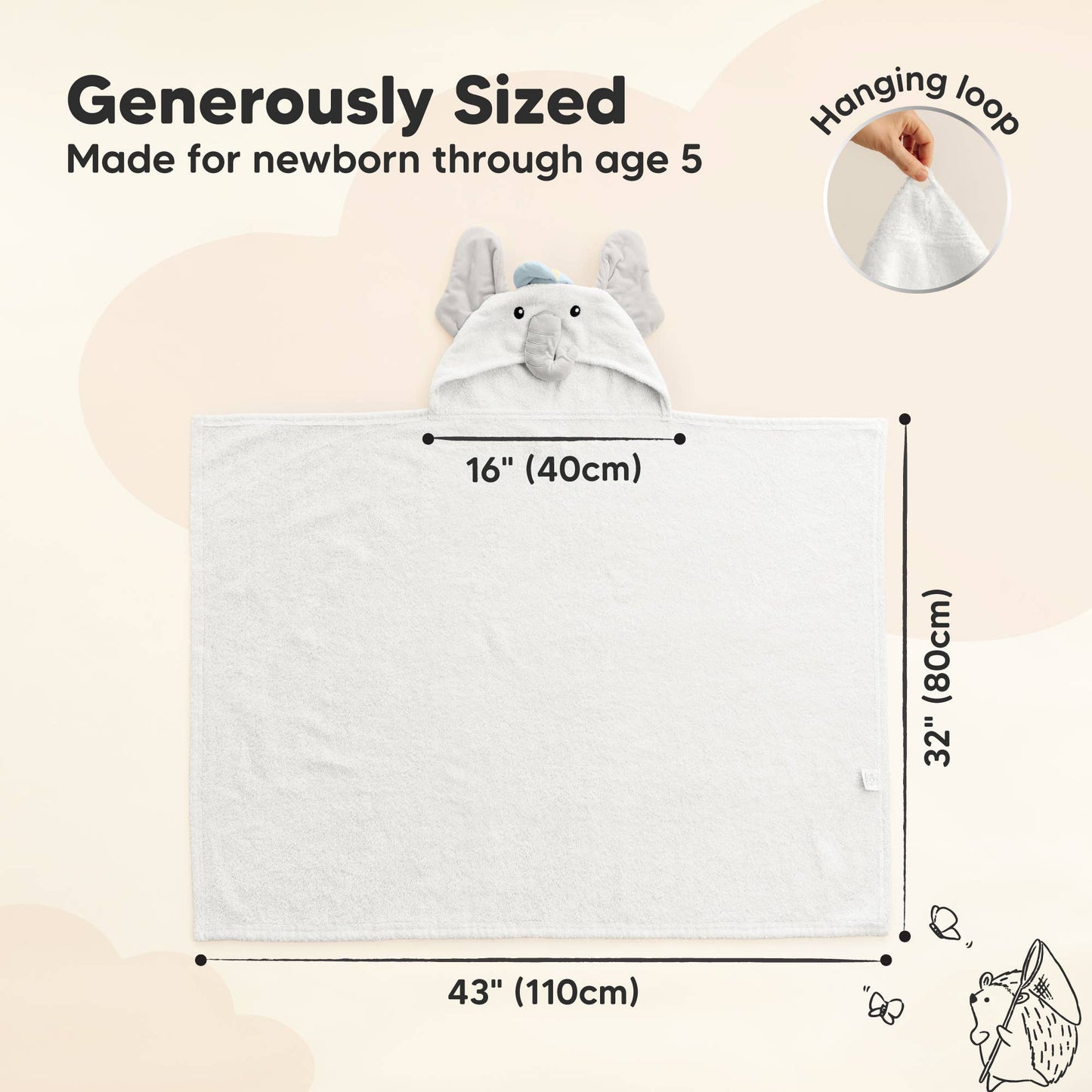 Playpals Hooded Baby Bath Towels for Newborn-Ethan