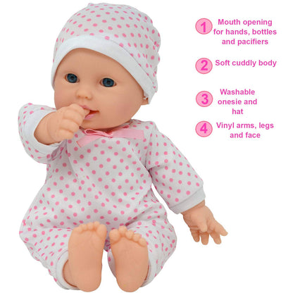 The New York Doll Collection 11" Doll Polka Dots W/ Pacifier