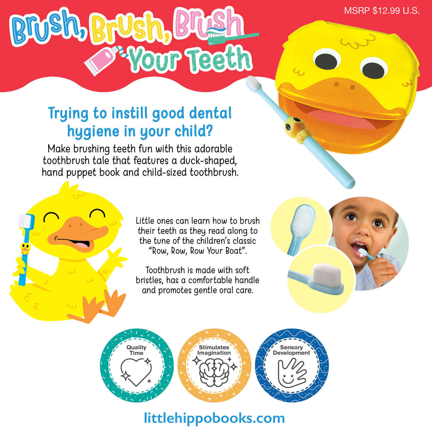 Brush, Brush, Brush Your Teeth - Children's Waterproof Hand Puppet Book and Toothbrush