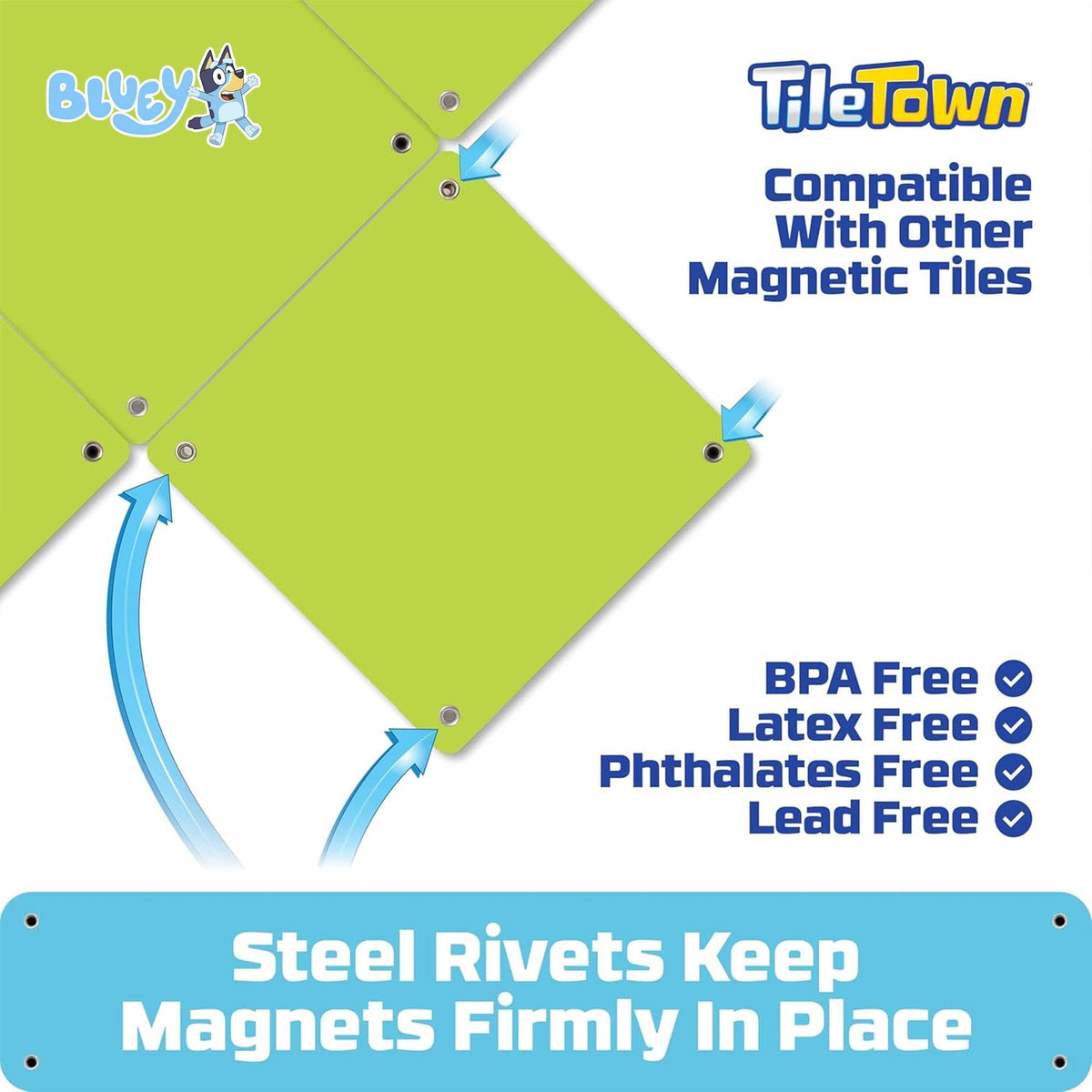 Bluey Bingo Tile Town 6-Piece Magnetic Tile Booster Set