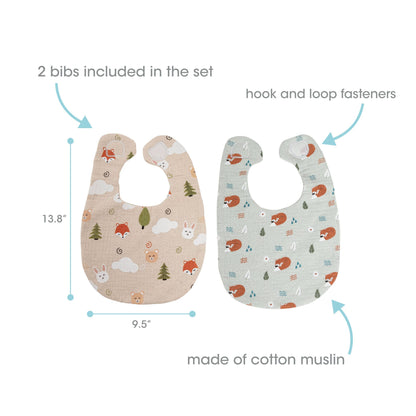 Baby Bib Set, Woodland Muslin Cotton, Set Of 2