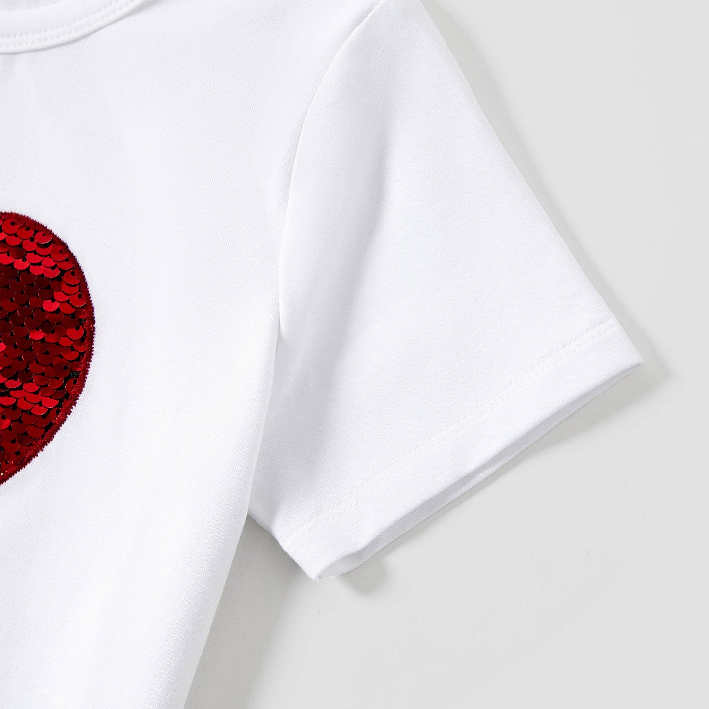 Valentine's Heart Pattern Sparkling Embellished T-shirt Tops