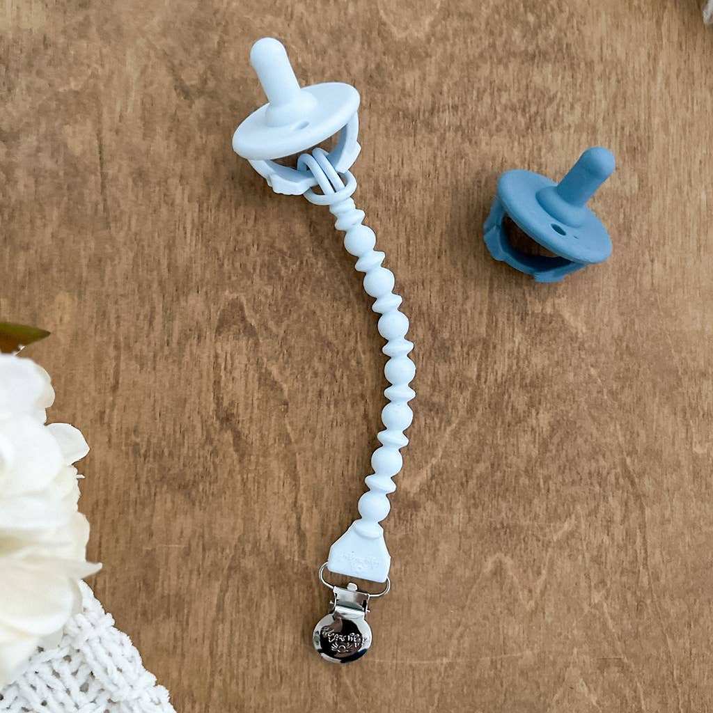 Sweetie Strap™ Silicone One-Piece Pacifier Clips: White Beaded