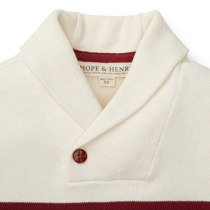 Red and Soft White Shawl Collar Organic Sweater