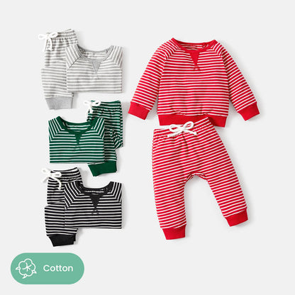 2pcs Baby/Toddler Stripe Cotton Sweatshirt and Pants Set GRAY