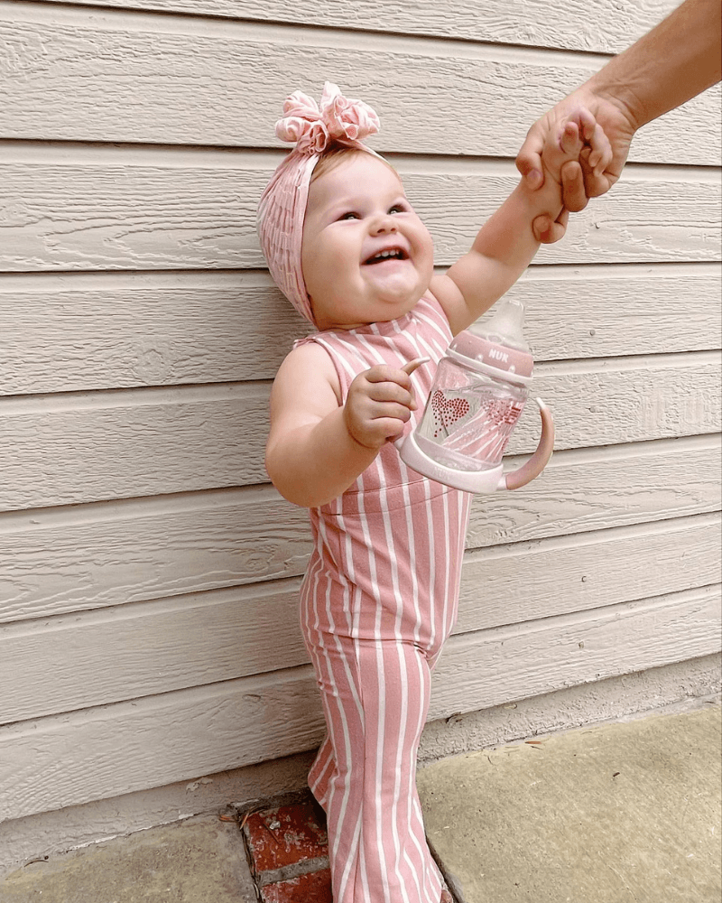 Kellyn Bell Bottom Suspender Jumpsuit - Mauve Stripe