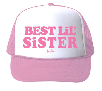 Best Lil Sister Baby Pink Trucker Hat