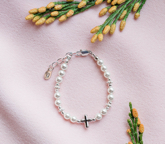 Kids Sterling Silver Cross Bracelet Baptism & Communion Gift