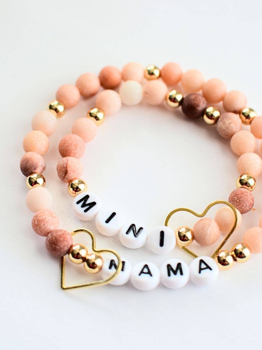 Mama and MINI Pink gold beaded stretch bracelet jewelry set