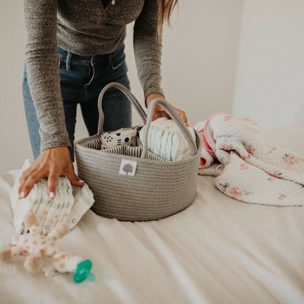 Rope Diaper Caddy - Gray