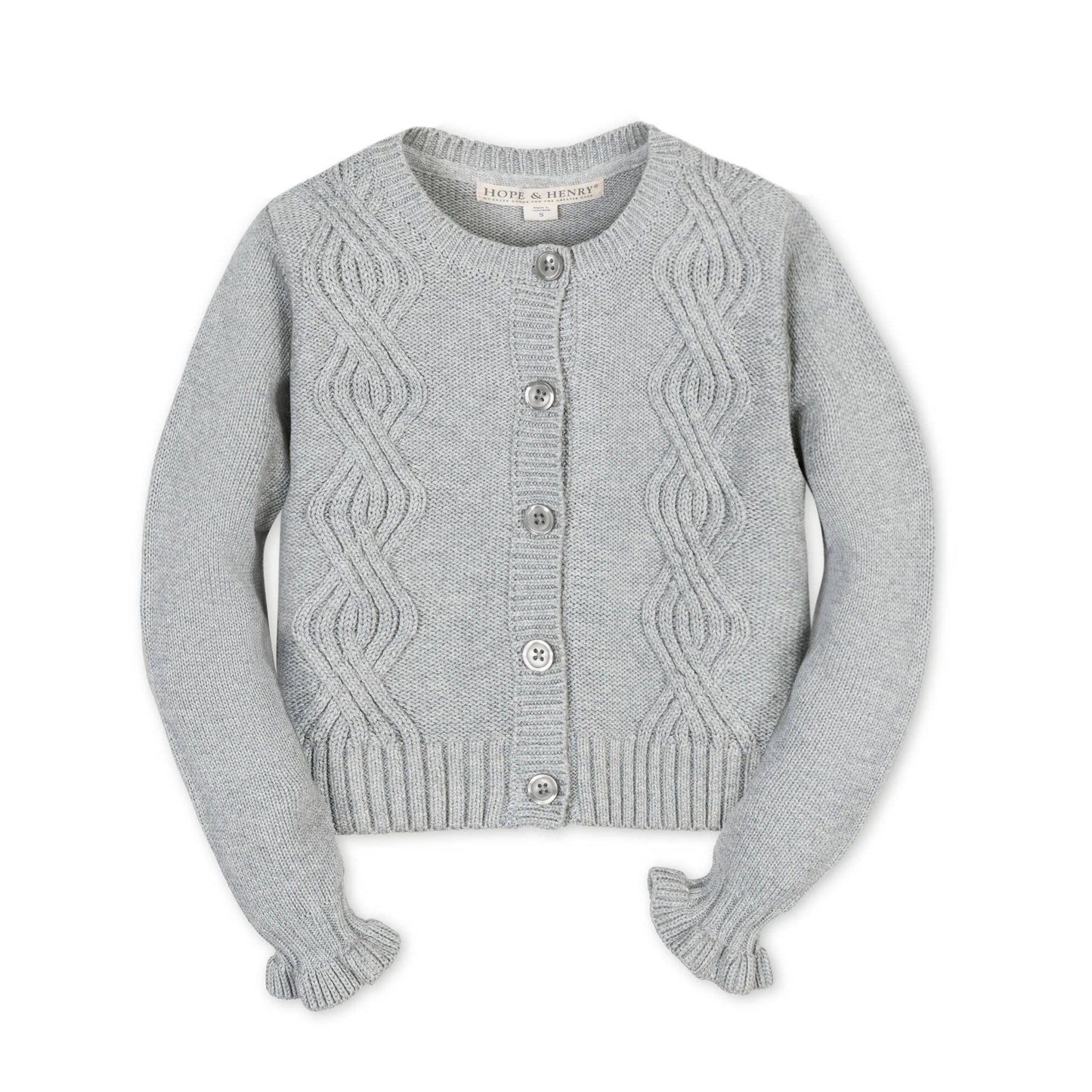 Organic Ruffle Cuff Cable Cardigan {Heather Gray}