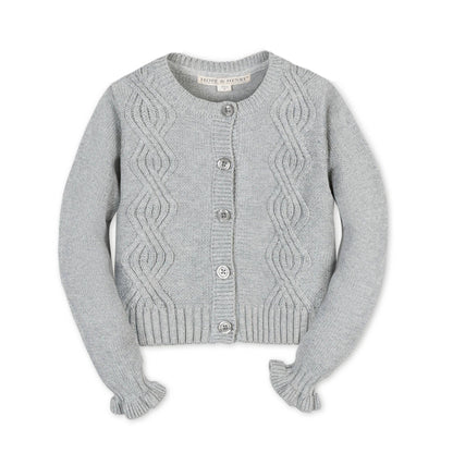 Organic Ruffle Cuff Cable Cardigan {Heather Gray}