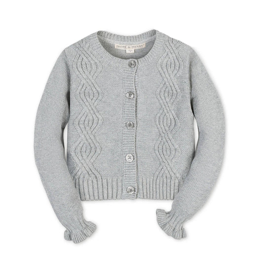 Organic Ruffle Cuff Cable Cardigan {Heather Gray}