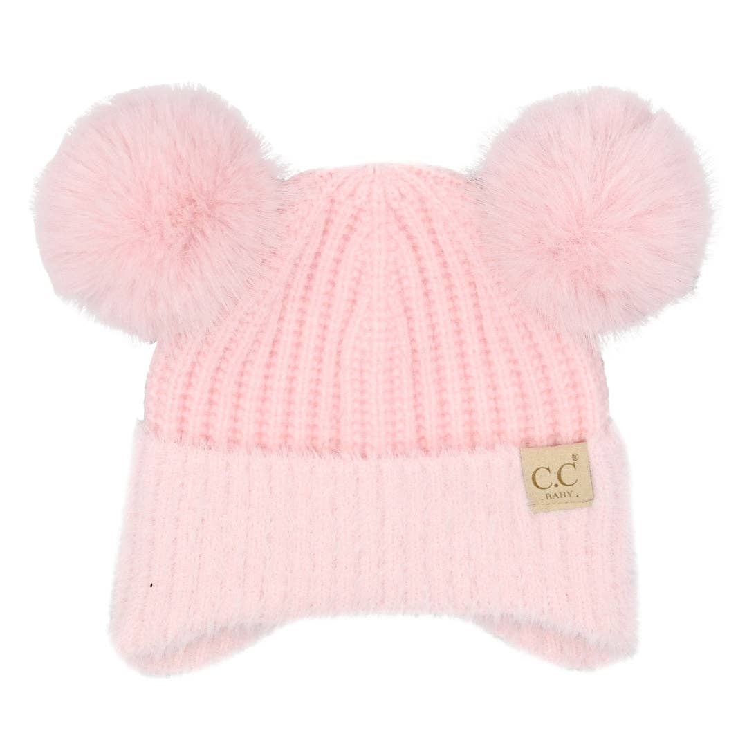 BABY Fur Earflap Double Pom C.C Beanie