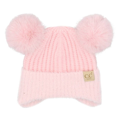 BABY Fur Earflap Double Pom C.C Beanie