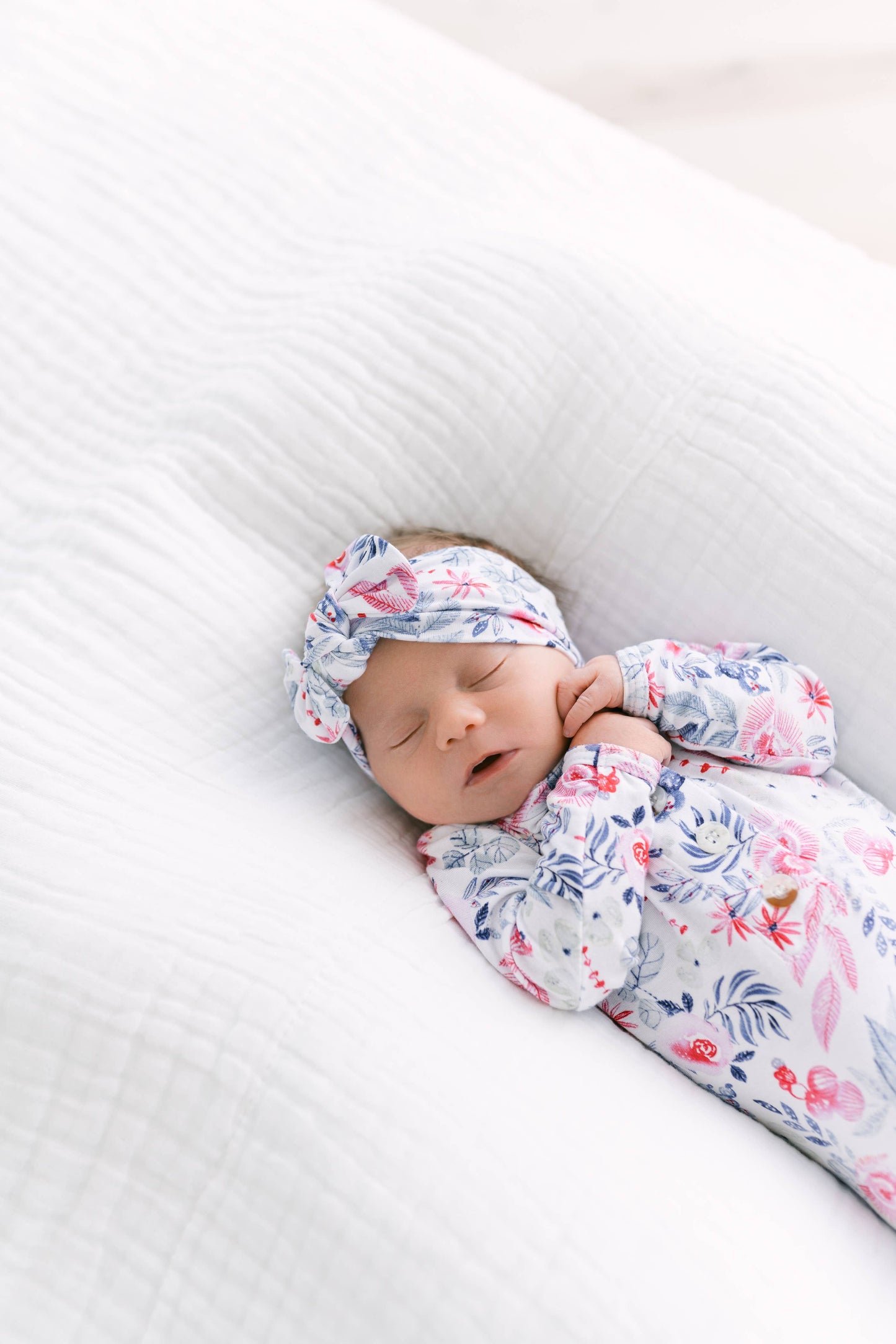 Newborn Knotted Baby Gown, Bow, and Hat Set