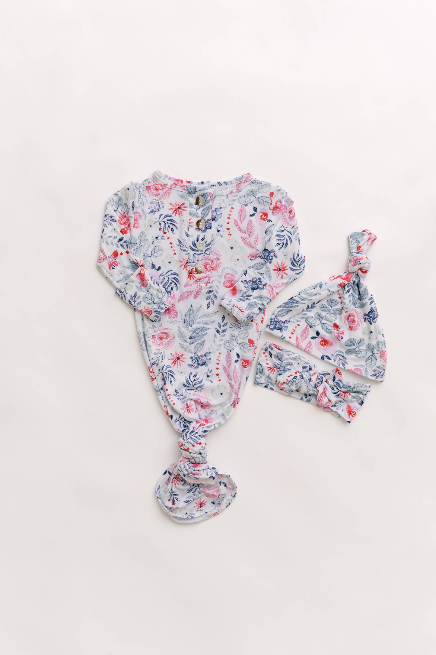 Newborn Knotted Baby Gown, Bow, and Hat Set