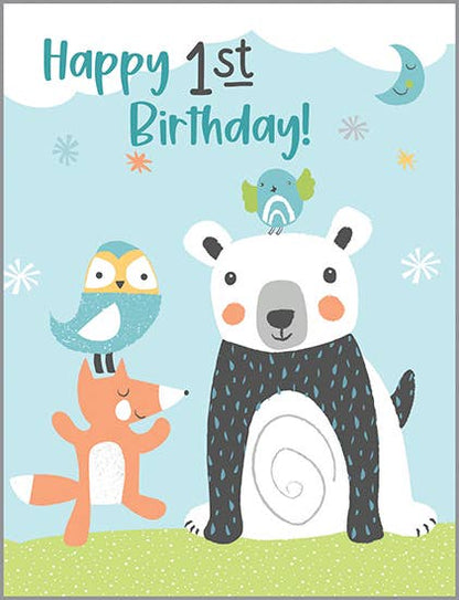 Birthday Card - 1st Birthday Forest Animals