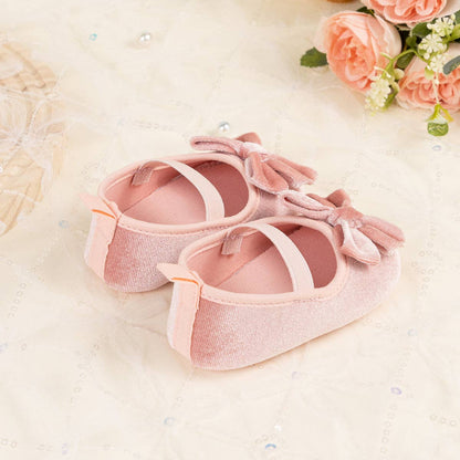 Front Bow Velvety Baby Shoes
