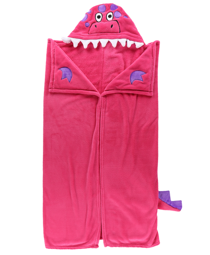 Wearable Hooded Fleece Blankets For Kids - Pink Dinosaur