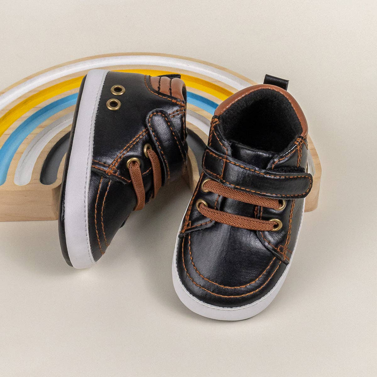 Black leather Shoes with Brown Accents