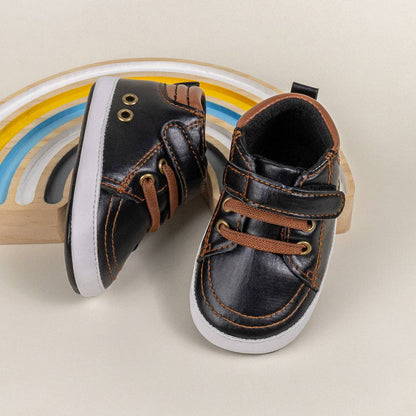 Black leather Shoes with Brown Accents