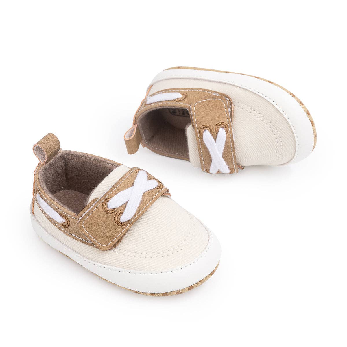 Cream Canvas and Pleather Baby Shoes