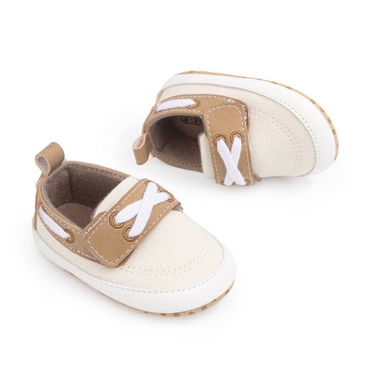 Cream Canvas and Pleather Baby Shoes