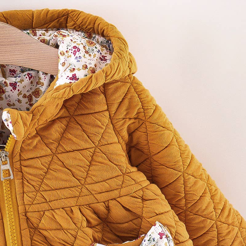 Quilted yellow zip hood coat